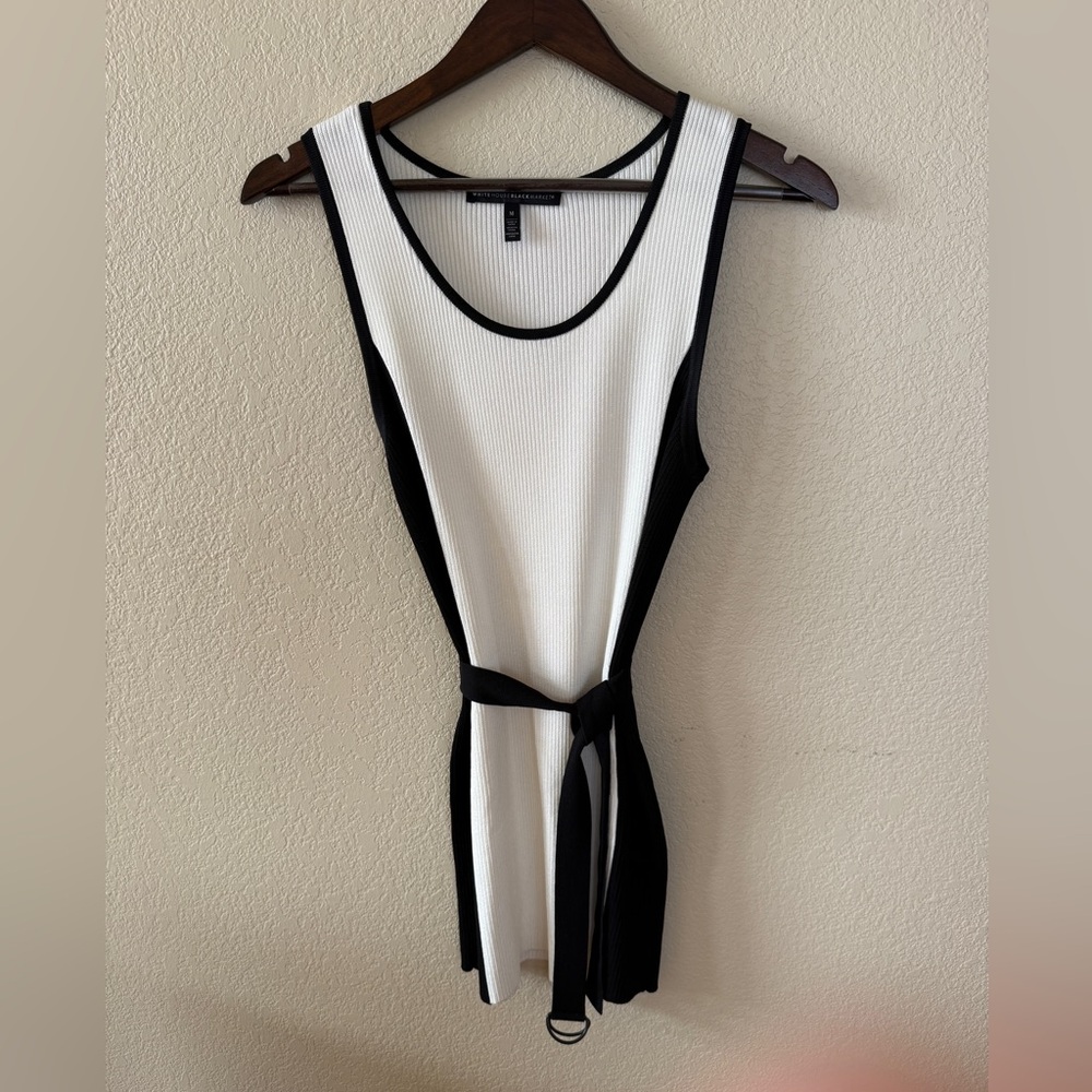White House Black Market Cream and Black Ribbed Sleeveless Top with Belt